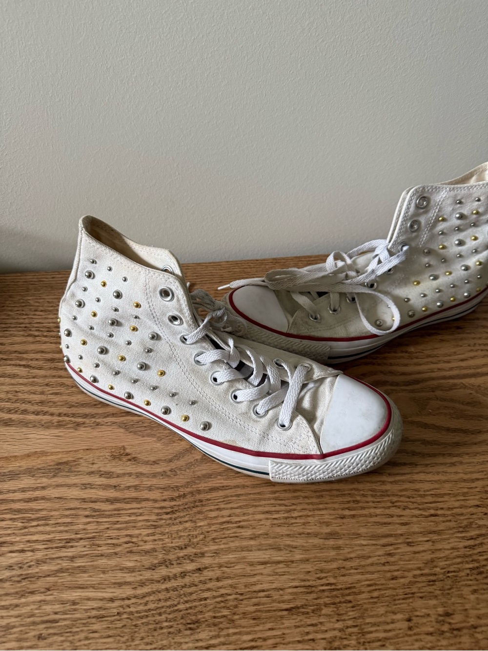 White High-Top Studded Converse Sneakers - Women's